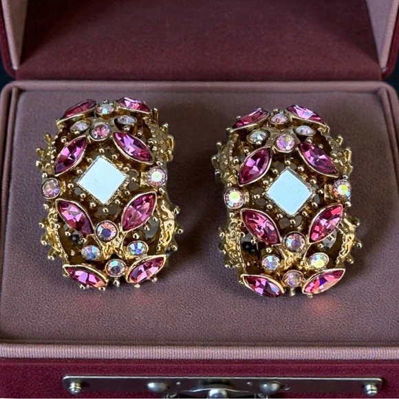 St. John Jewelry - ST JOHN Vintage Gold and Pink Crystal Clip-on Earrings